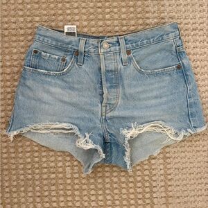 Levi's 501 Light Blue Distressed Denim Cutoff Shorts